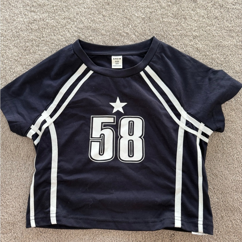 SHEIN Dark Blue Kids Tee with White Accents